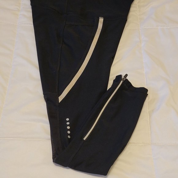 RBX black leggings reflective gold stripe sheer leg zip ankle sz: S/P ( NWOT ) - Picture 2 of 8